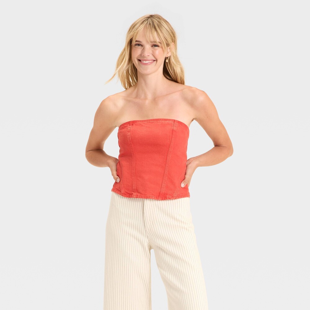 Universal Thread Denim Corset Red Tube Top - Red Size 12